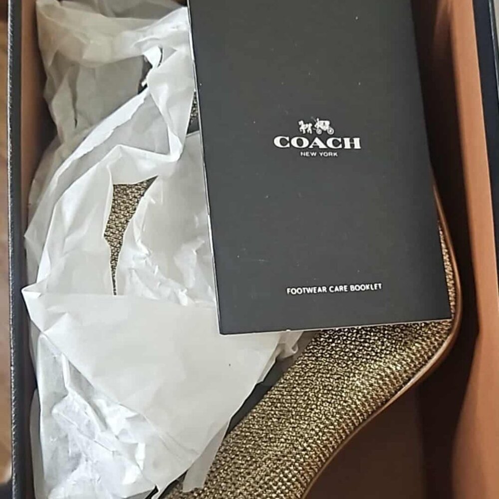 New in Box COACH Addie Metallic Gold Heels - Picture 3 of 5